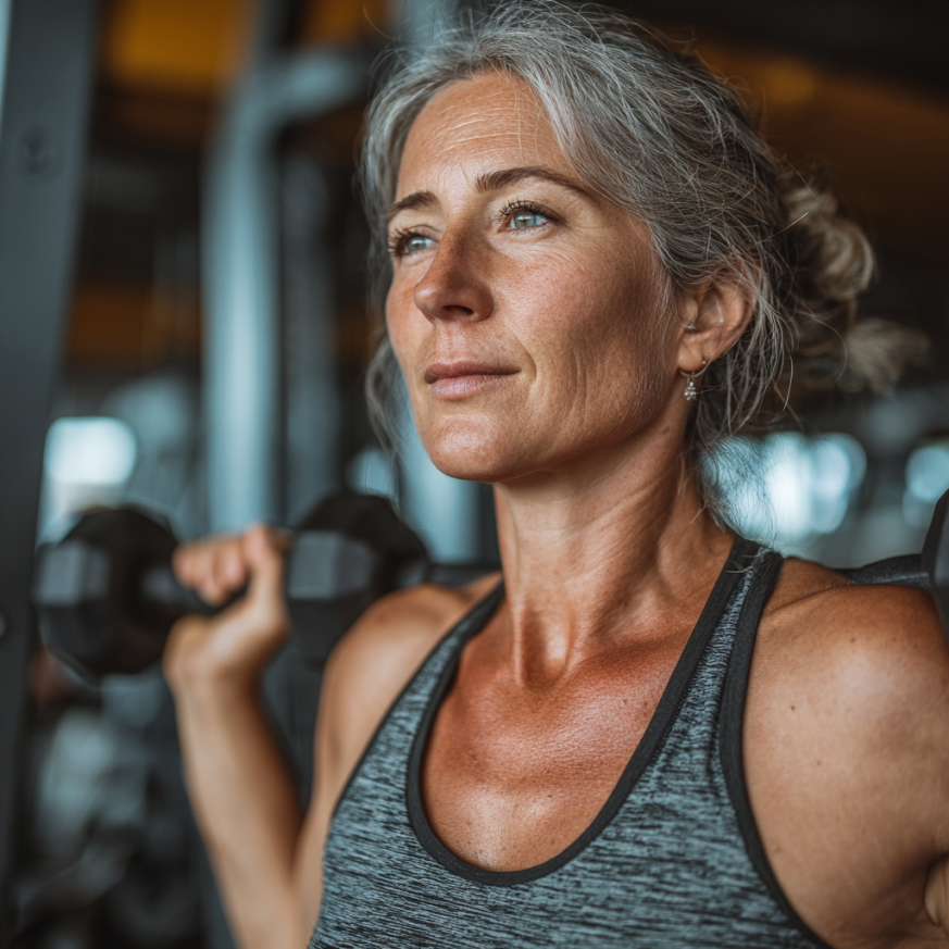 Група людей зрілого віку займається йогою